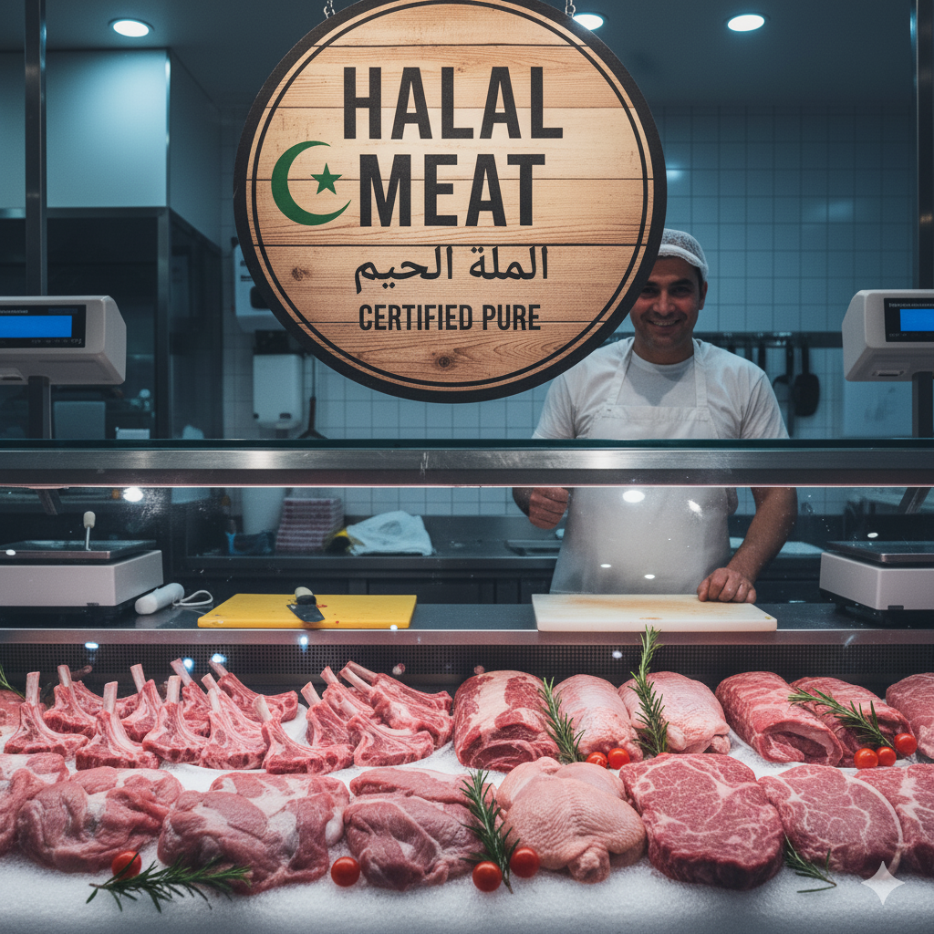 Halal meat counter