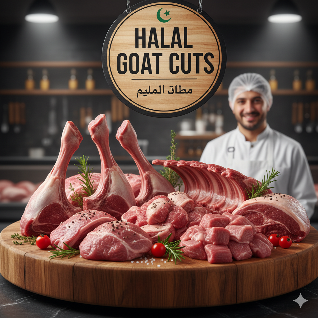 Fresh halal goat meat cuts